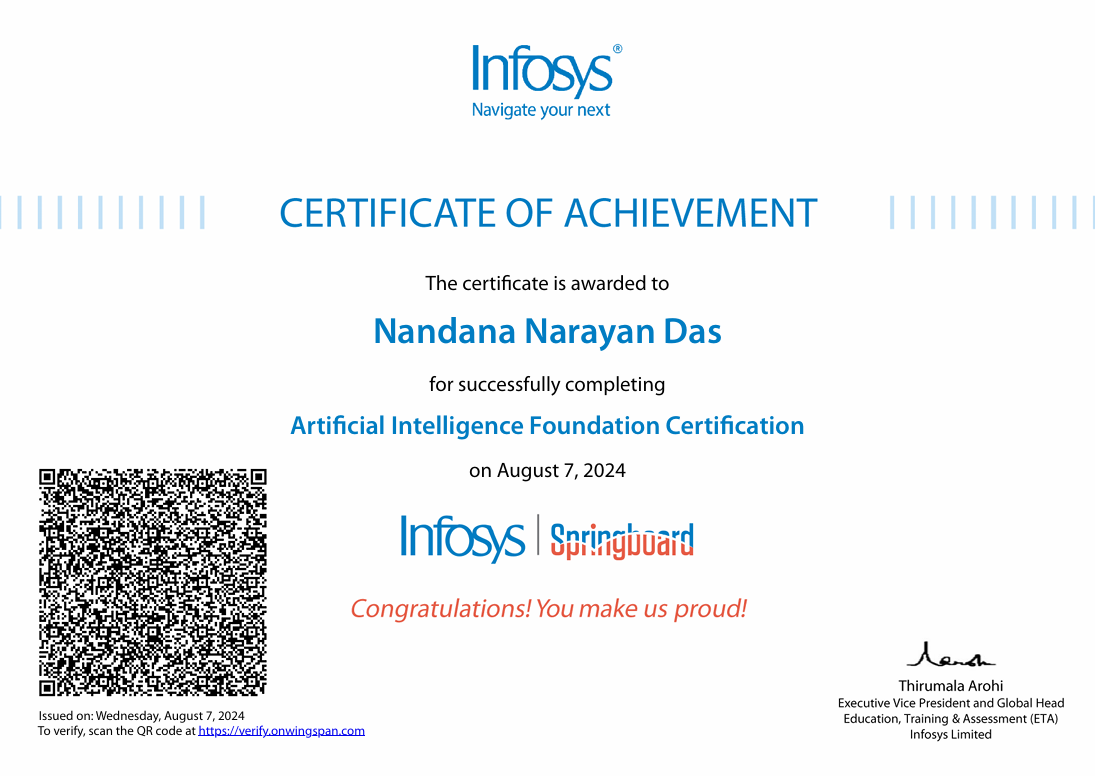 Infosys AI Foundation Certificate